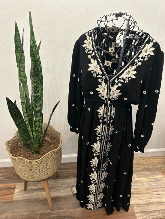 In Bloom Dresses & Skirts - In Loom Black Midi Dress with Ivory Floral Embroidery
